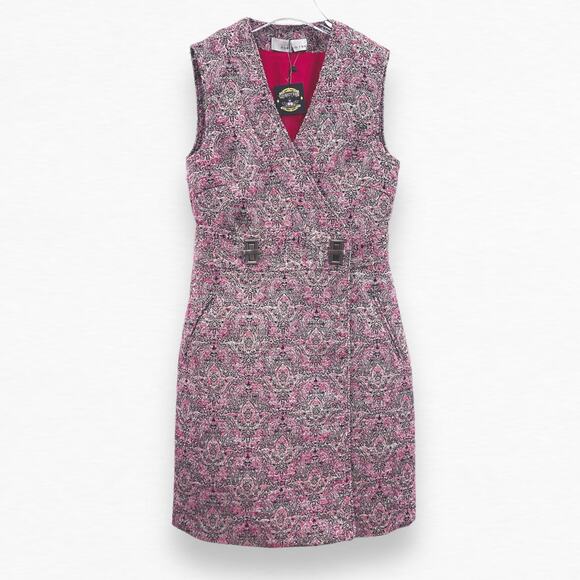 Adelyn Rae Dress Jacquard Knee Length Sleeveless Wrap Style Pink Multi NWOT - Picture 4 of 14